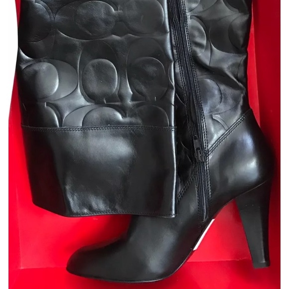 New Coach Black Leather Signature embossed boots 8 - Picture 3 of 6